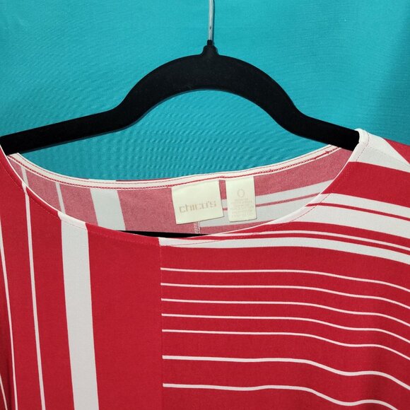 Chicos Red & White Striped Top Size 0 Batwing Sleeves Loose Fit - Picture 2 of 10